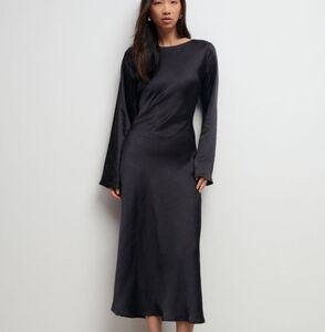 H&M Black Satin Midi Dress